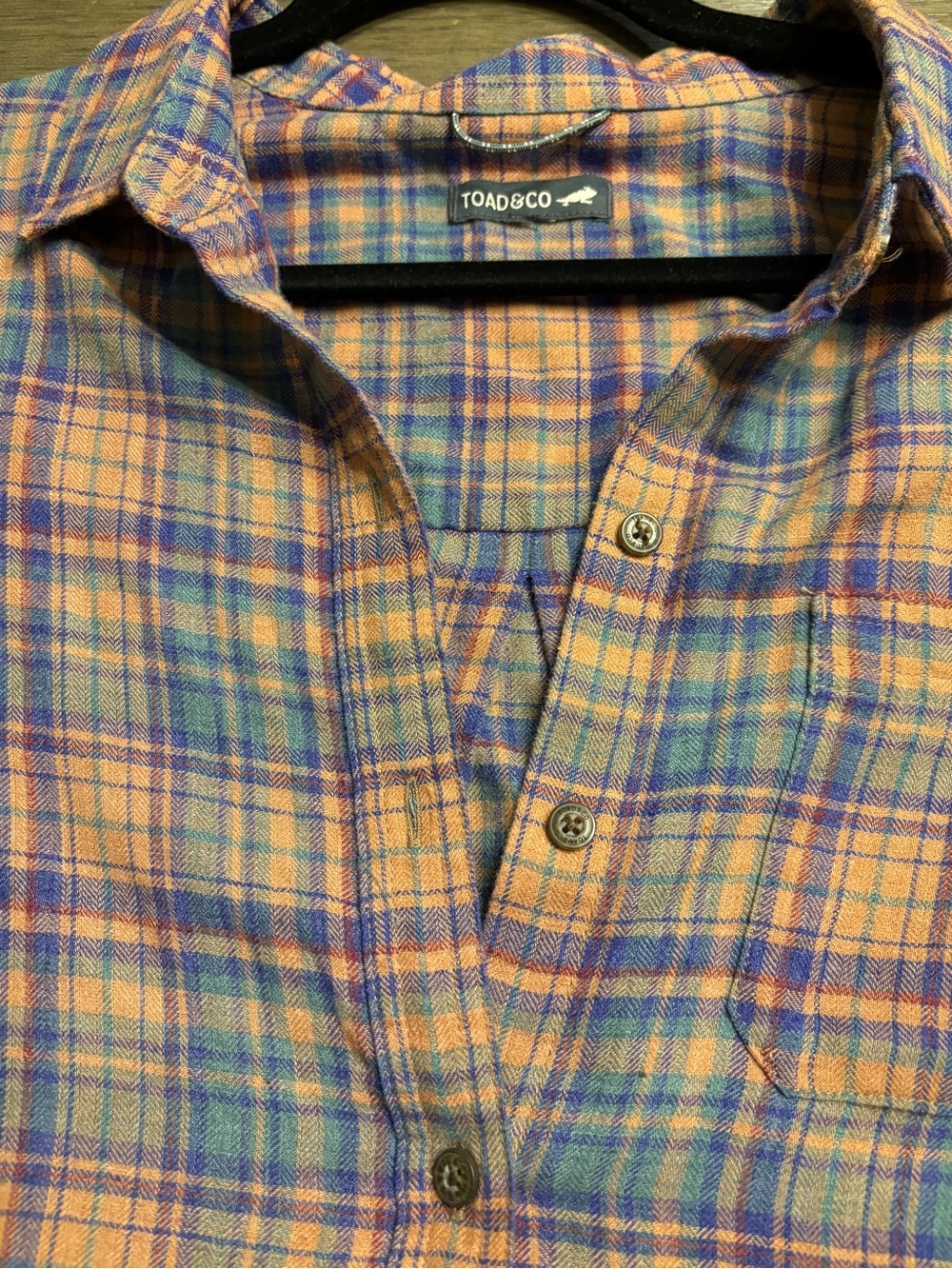 Toad&Co Peach and Blue Plaid Midi Shirt Dress with Self-Tie - Picture 4 of 9